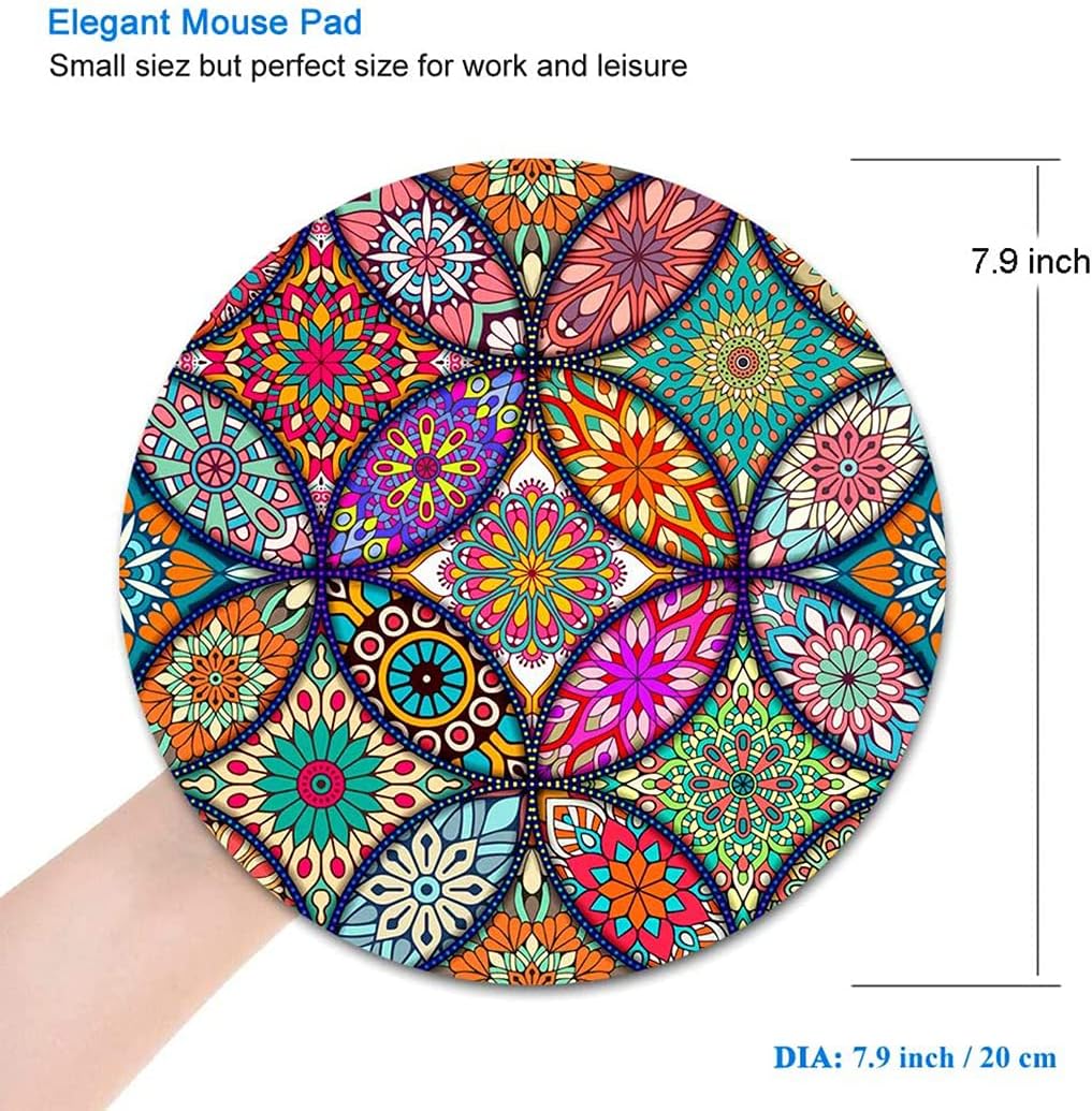 Cute Mouse Pad, Round Mandala Mouse Mat with Design, Non-Slip Rubber Base Mousepad with Stitched Edge, Waterproof Women Small Size 7.9 x 7.9 Inch, Pretty Mandala - view 5