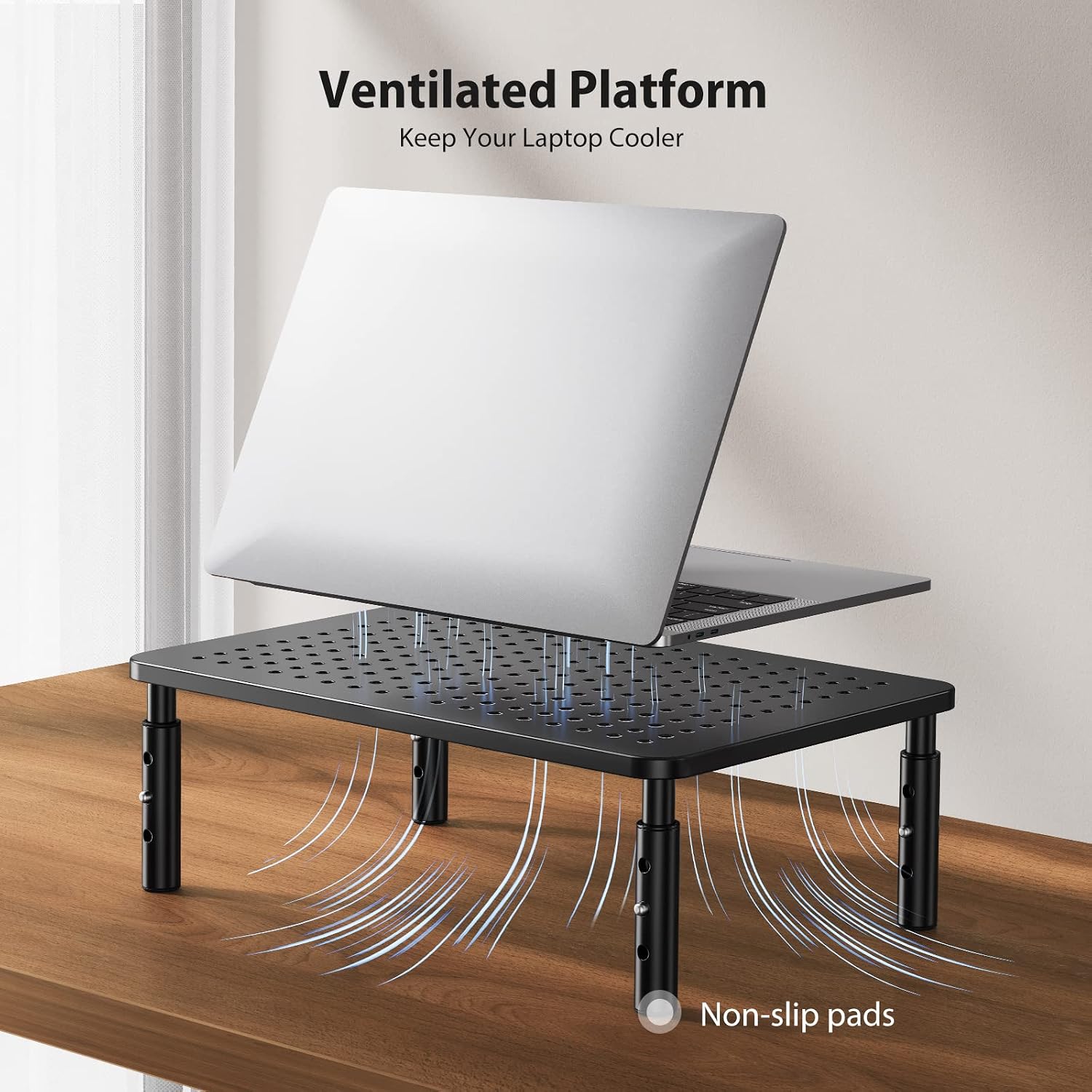 Monitor Stand, Monitor Riser 3 Height Adjustable, Laptop Stand Desk With Metal Vented Platform, Computer Stand for Printer, Laptop, PC Tower, Laptop Stand for Office & Home - view 3