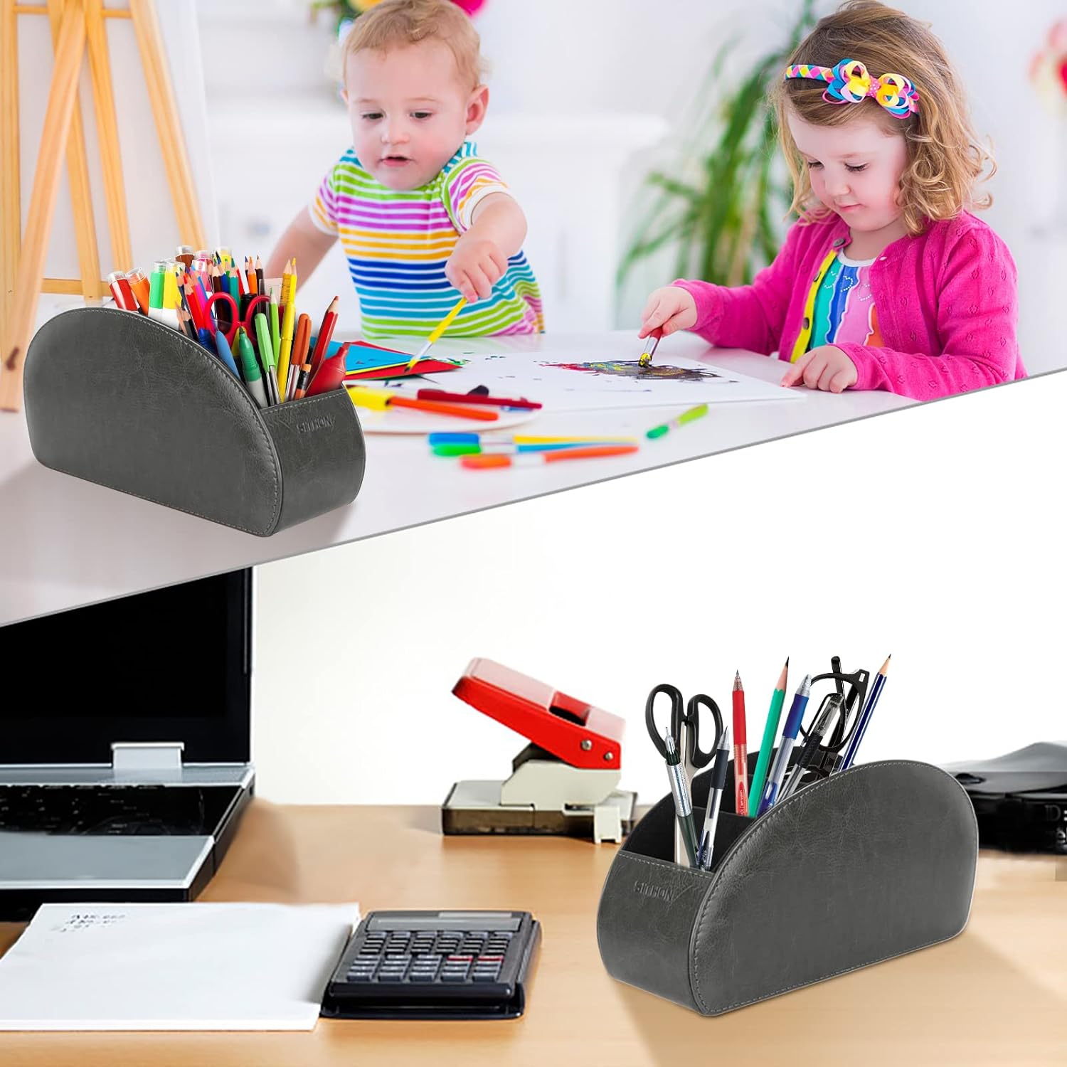 Remote Control Holder with 5 Compartments | PU Leather Remote Caddy Desktop Organizer Store TV, DVD, Blu-Ray, Media Player, Heater Controllers, Black - view 4