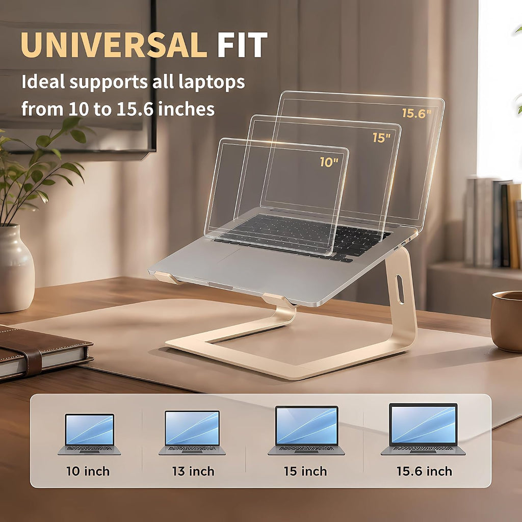 Ergonomic Laptop Stand, Premium 5mm Aluminum Riser for 10-15.6 Inch Notebook Computer, Tool-Free Detachable Elevator Holder for Desk Office, Sturdy Riser for Eye-Level Neck Relief (Gold) - view 4