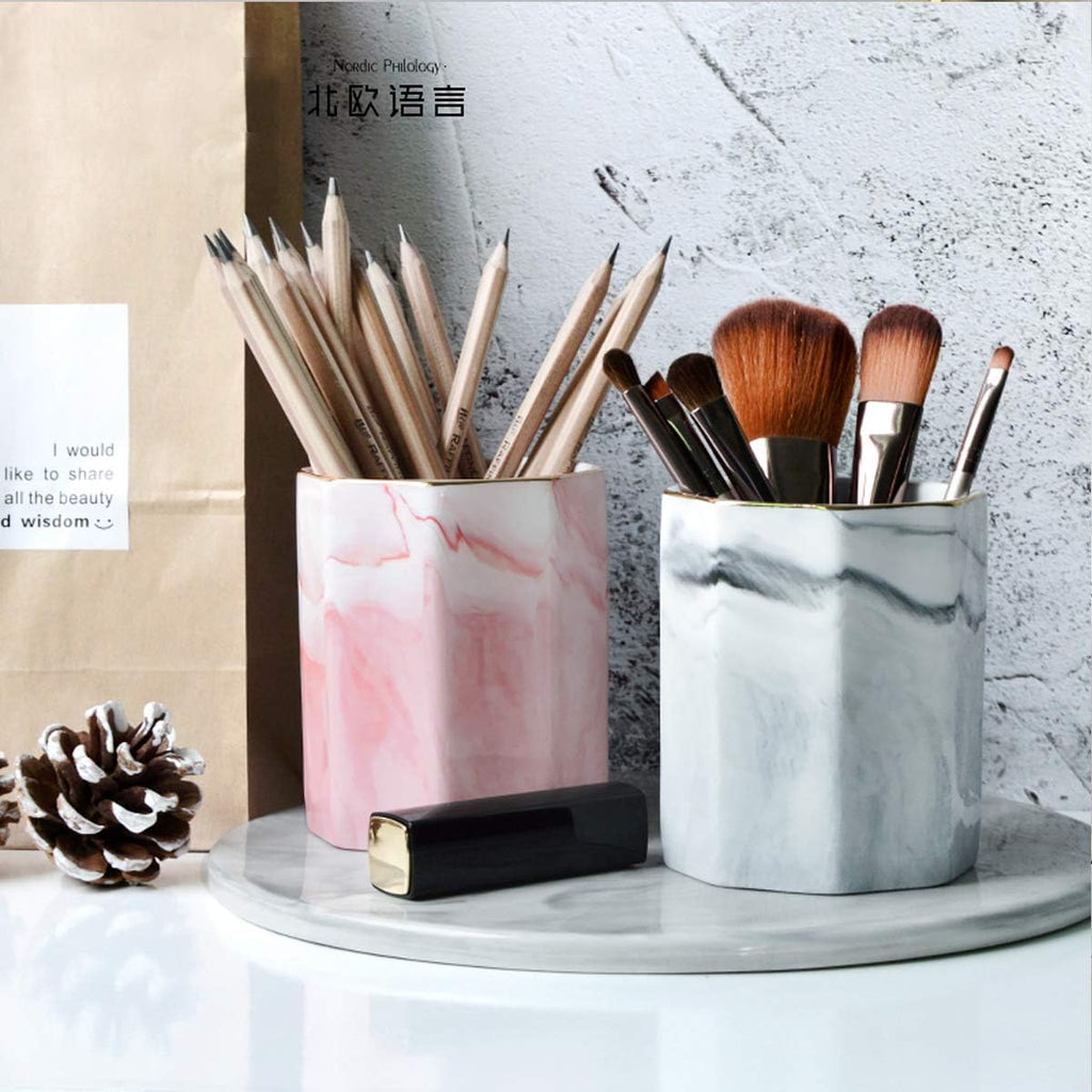 Pen holder, pencil holder for desk, practical ceramic pencil organizer, decorative makeup brush holder, perfect office organization, teacher supplies, gray marble - view 5