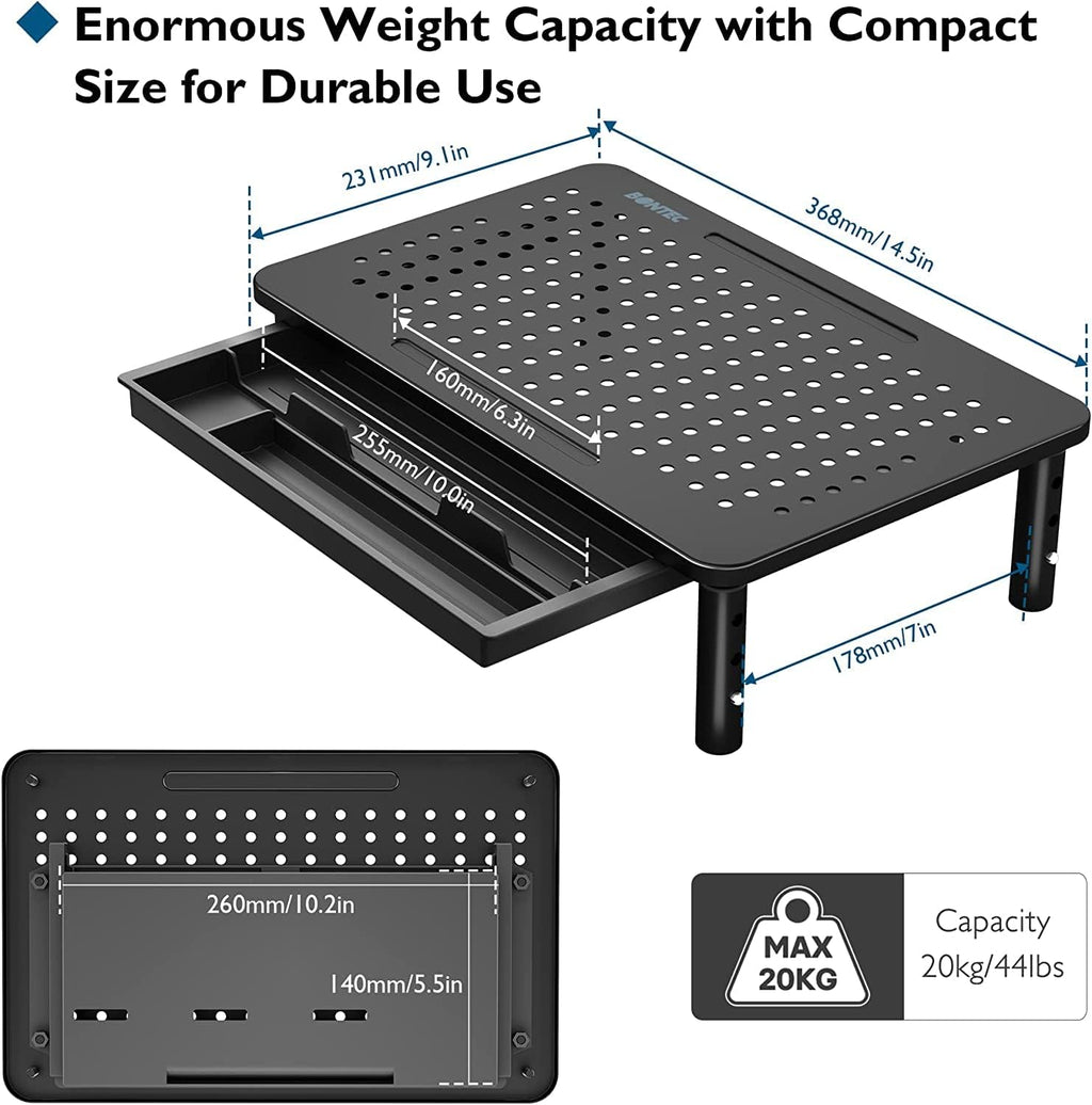 2 Pack Adjustable Monitor Stand Riser with Drawer, Supports 44lbs | Ergonomic Mesh Platform for Desk, Ventilated Laptop and PC Use with Cable Management for a Cooler, Organized Workspace - view 5