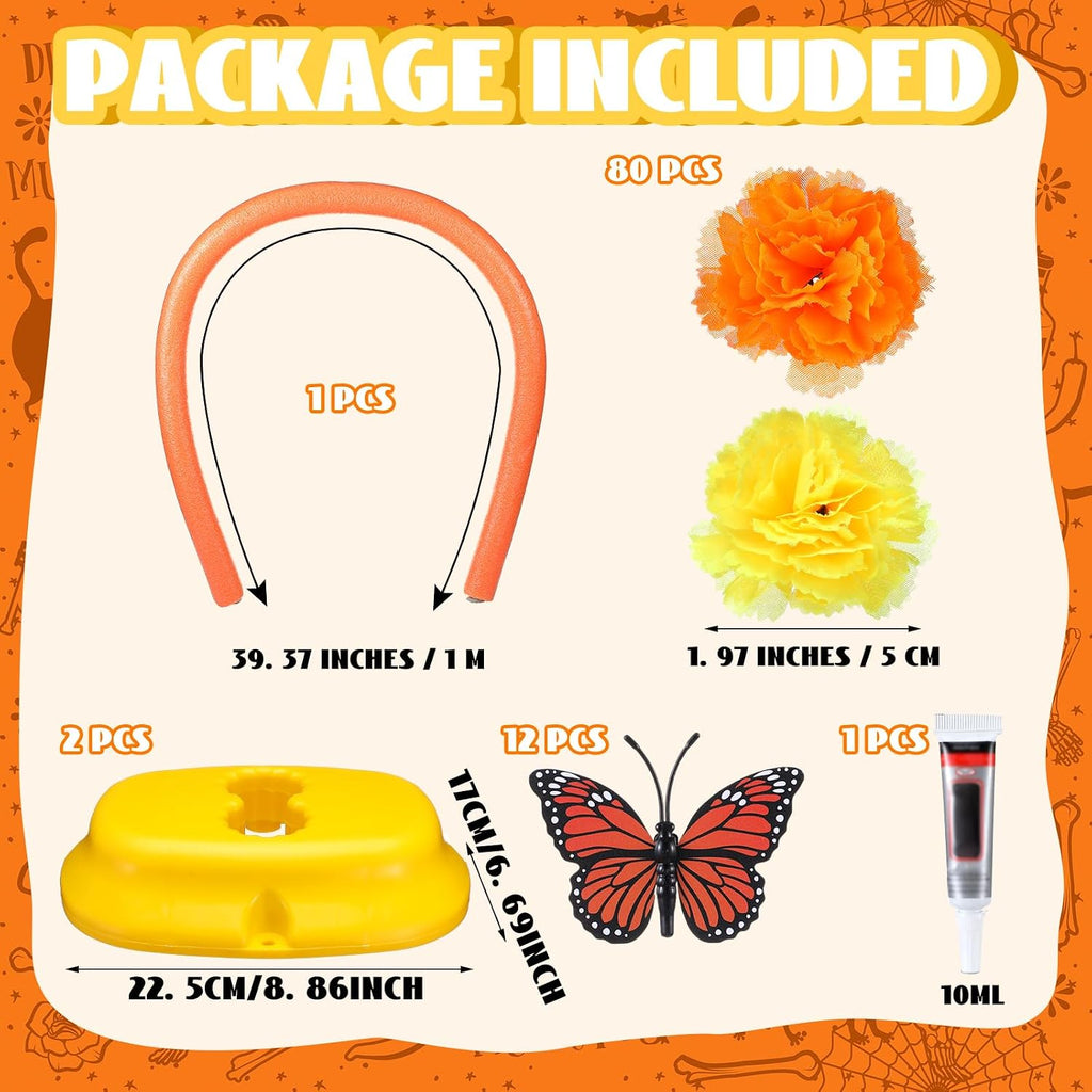 80 Silk Marigold Flowers Arch Kit, 40 Inch with 12 Butterfly | Day of the Dead Altar Decor, Artificial Flower Heads for Dia De Los Muertos Diwali, Orange Marigold Blooms, Table Setup - view 2
