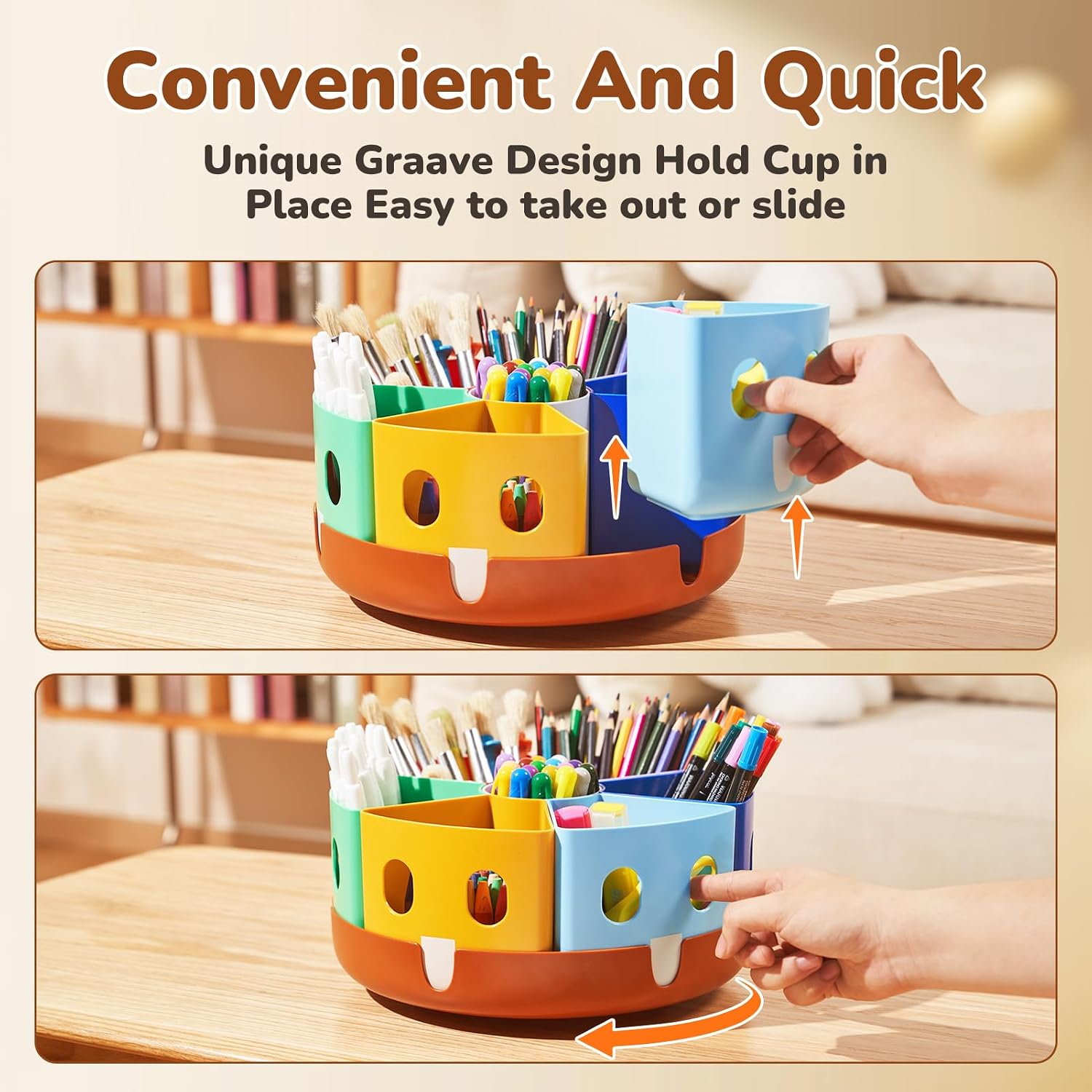 Rotating Art Supply Organizer, Lazy Susan Caddy, Large | Rotating organizer keeps markers, crayons and craft supplies visible and easy to reach on classroom or home desks - view 7