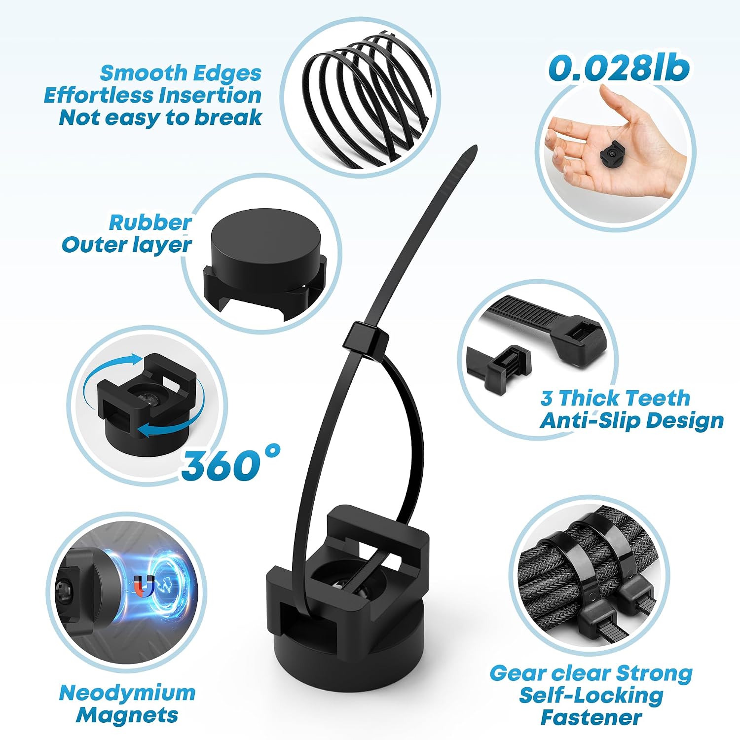 110 Pcs Magnetic Zip Tie Mount Kit(100 zip ties 10 Magnet base) Strong magnetic wire holder, Magnet Cable Tie Clips Holder Wire Management Clips for Home Office Marine Electrical Wiring Organization - view 3