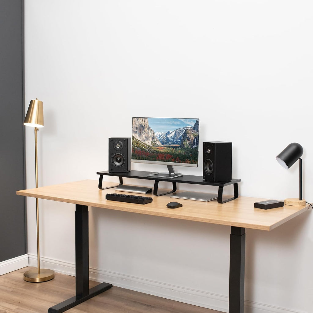 39 inch Extra Long Monitor Stand, Wood & Steel Desktop Riser, Dual Screen, TV, Keyboard, Laptop, Ergonomic Desk and Tabletop Organizer, Black, STAND-V000DL - view 8