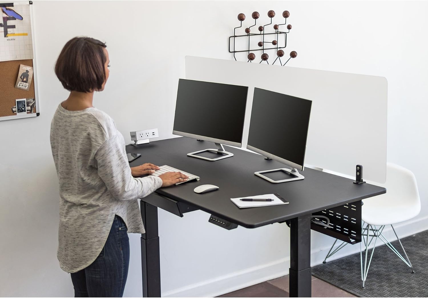 Stand Up Desk Store Under Desk Cable Management Tray Black Horizontal Computer Cord Raceway and Modesty Panel (Black, 51") - view 4