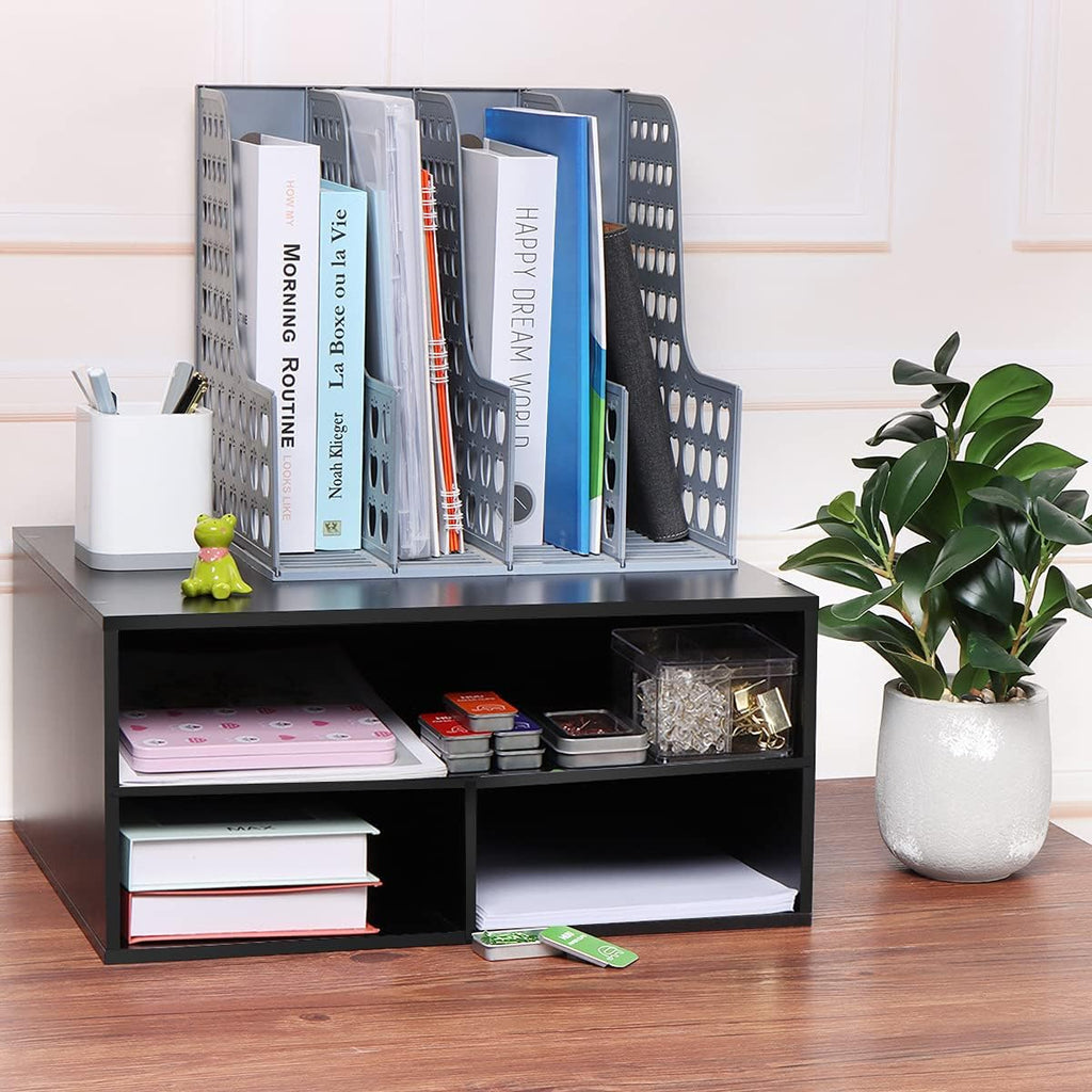 Printer stand for desk - 2 tier desktop printer stand with paper storage, printer riser organizer for home office, holds up to 30 lbs, black - view 7