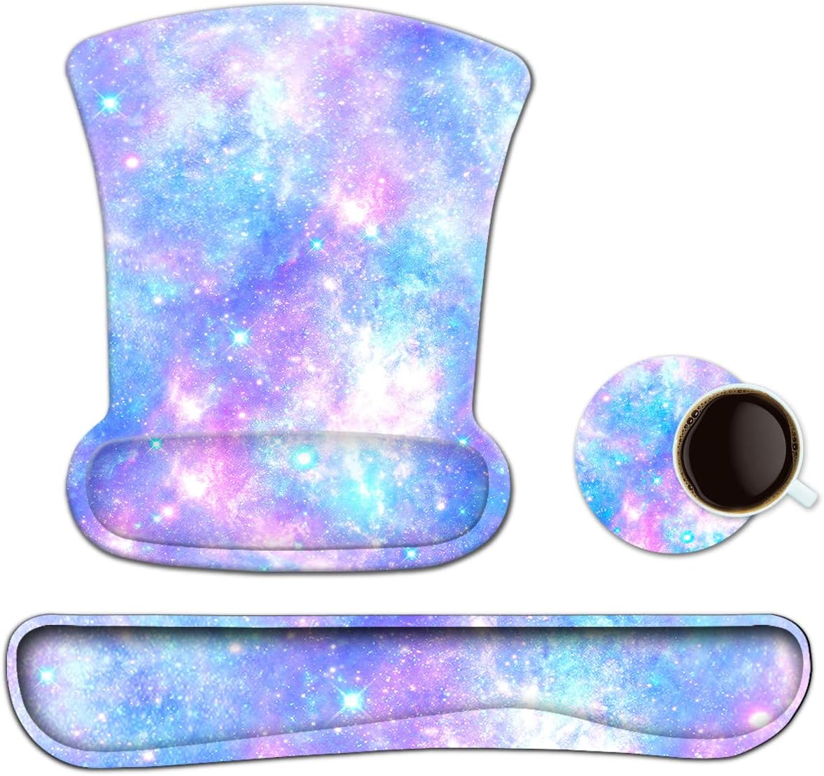 Keyboard Wrist Rest Mouse Pad Support, Gel Ergonomic Mouse Pads for Computer Laptop PC, Comfortable Durable Mousepad Keyboard Wrist Rests for Easy Typing Pain Relief, Romantic Starry Night Sky
