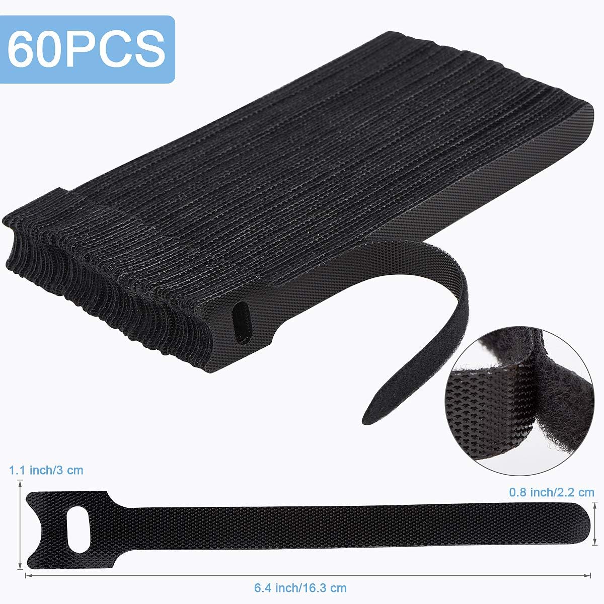 60 PCS 6 Inches Reusable Cable Ties, Adjustable Cord Straps Wire Organizer Cord Wrap and Hook Loop Cable Management - view 2