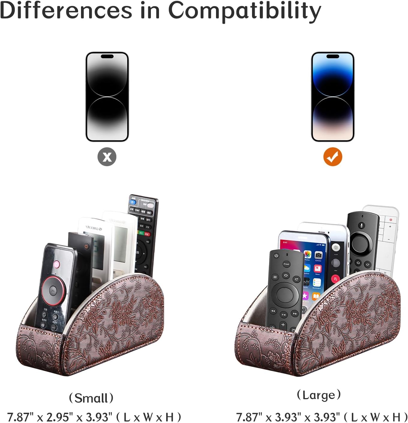 All-in-one TV remote holder/caddy for remote controls with 5 compartments | PU leather nightstand desktop storage box organizer/tray for makeup, media player controller, phone, pen, office desk accessories - view 3
