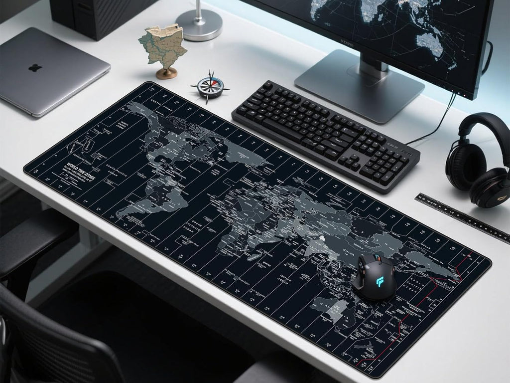 Large mouse pad 35.4x15.7 inch world map - XXL gaming desk mat with non-slip rubber base, stitched edges | keyboard and mouse pad for gaming/office | portable desk pad - view 8