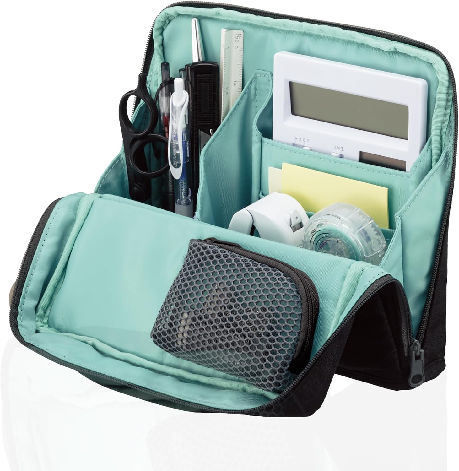 Pencil Case Pouch, Haco-Biz Standing Pen Pouch Bag, Foldable Stand up Pencil Holder Organizer, Large Capacity Portable Pencil Box for Office Supplies, Black x Green (KAHA-HB11D)
