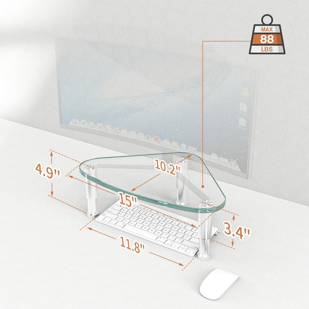 Clear Glass Computer Monitor Riser / Triangle Desktop Universal Corner Stand for Computer Monitor & Laptop HD01T-003 - view 6