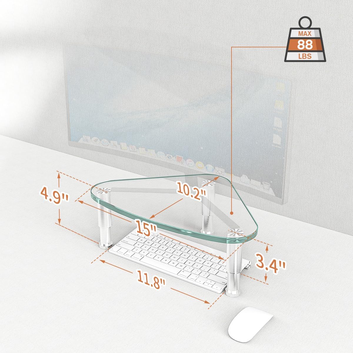 Clear Glass Computer Monitor Riser / Triangle Desktop Universal Corner Stand for Computer Monitor & Laptop HD01T-003 - view 6