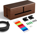 Large cable management box - stylish wire organizer, wire concealer and wire management box - wire management box with protective sleeve (brown)
