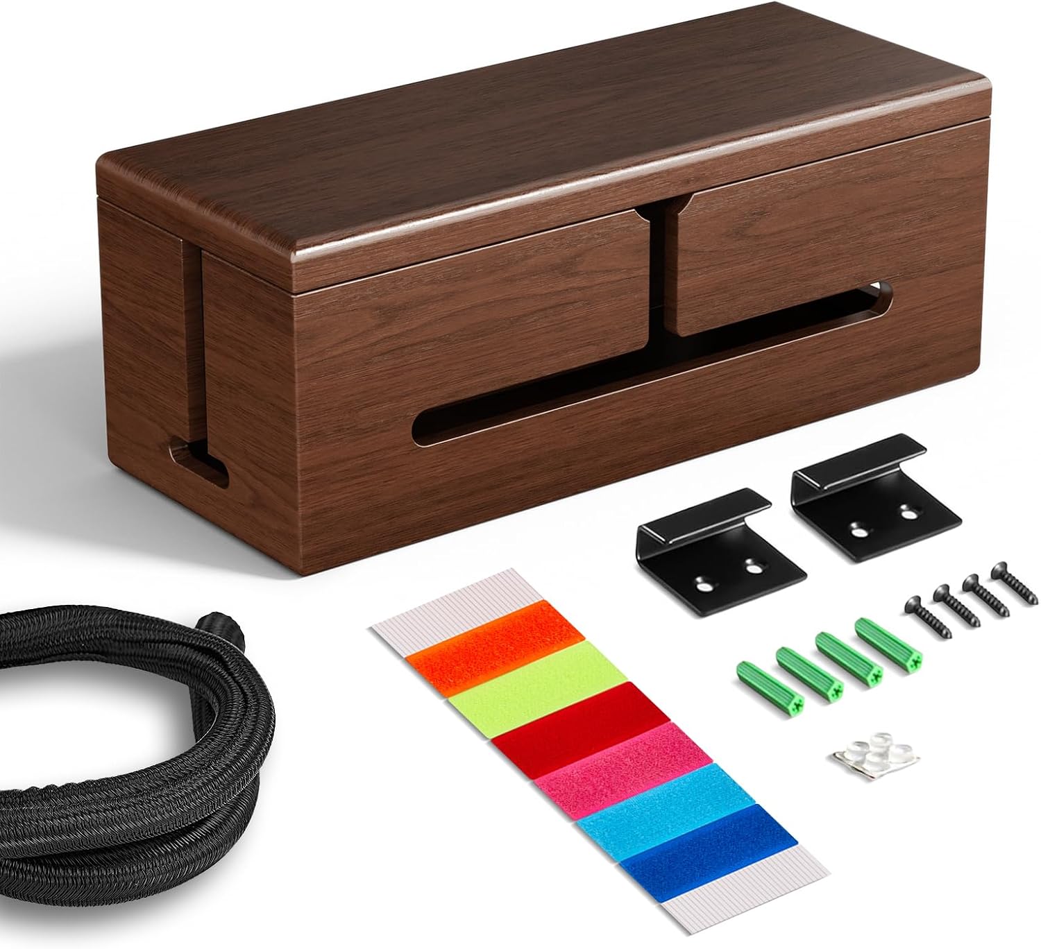 Large cable management box - stylish wire organizer, wire concealer and wire management box - wire management box with protective sleeve (brown)