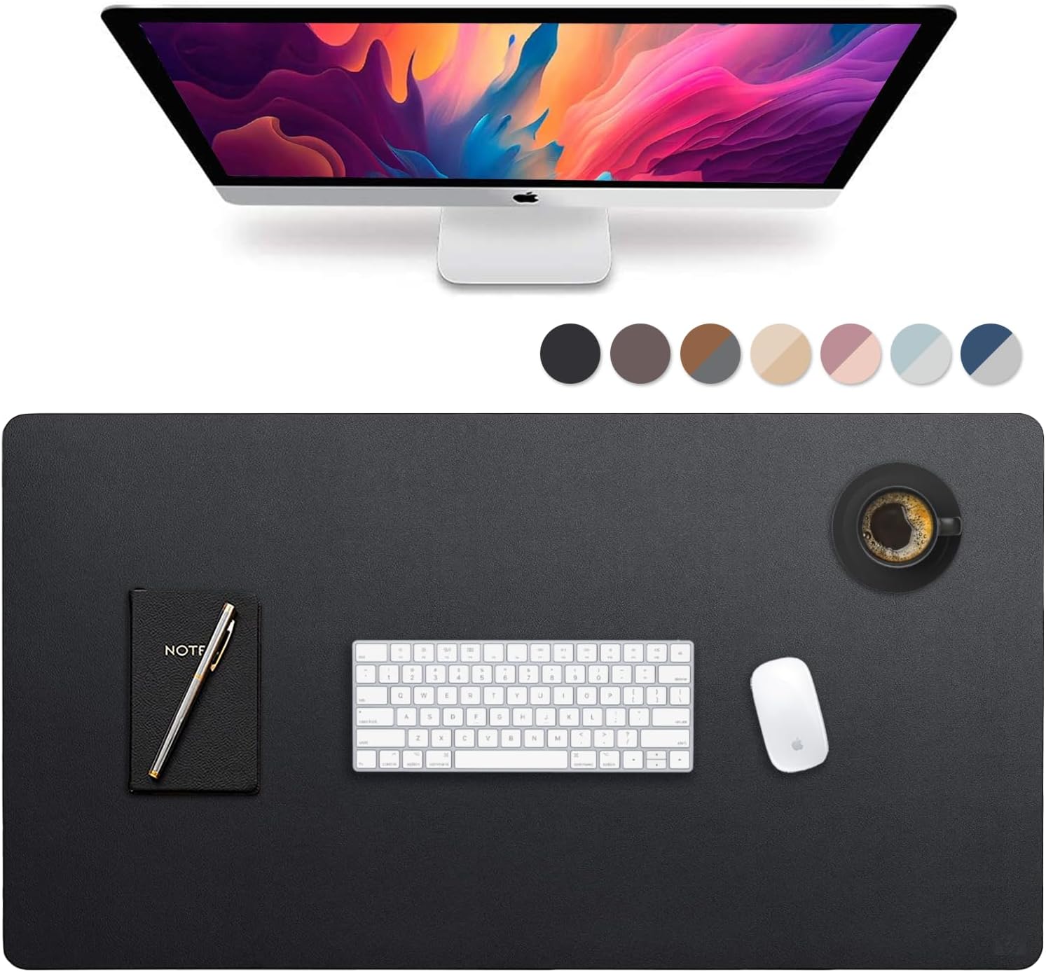 Leather Desk Mat Large 44" x 22", Desk Protector Mat, PU Leather Desk Pad, Large Mouse Pad, Desk Blotter, Desk Pads on Top of Desks, Desk Matt for Desktop, Office Desk Mat (Black)