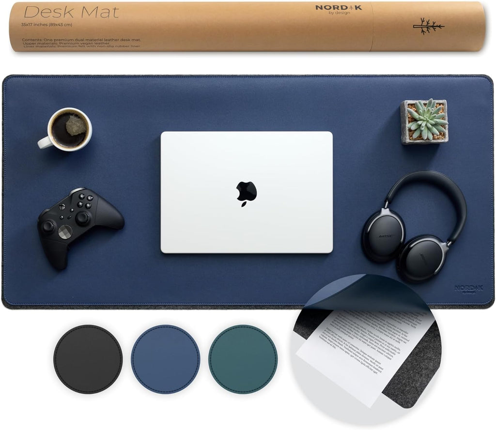 Nordik Felt and Leather Desk Mat - Dual Layer Emberwood Brown 35 x 17 in | Dual-Layered Mat Leather Desk Pad with Document Organizer - Full Desktop Mat - Large Non-slip and Waterproof Desk Blotter - view 4