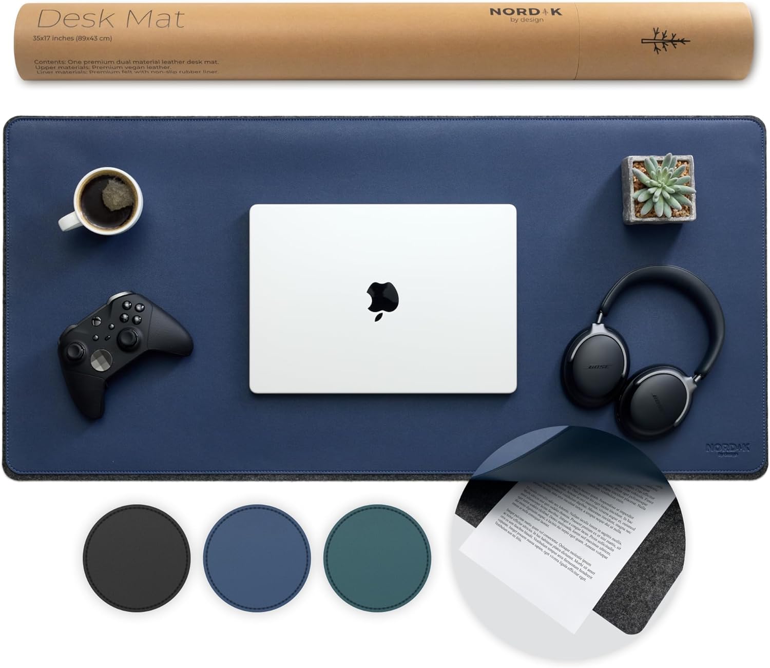 Nordik Felt and Leather Desk Mat - Dual Layer Emberwood Brown 35 x 17 in | Dual-Layered Mat Leather Desk Pad with Document Organizer - Full Desktop Mat - Large Non-slip and Waterproof Desk Blotter - view 4