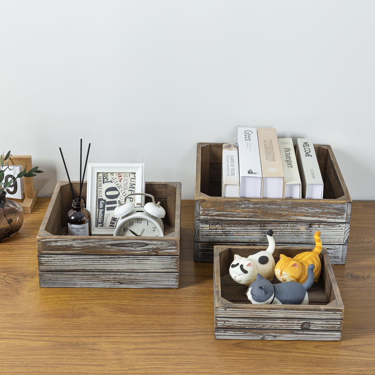 3 Piece Rustic Solid Torched Wood Dessert Cake and Cupcake Stand, Decorative Box Display Risers - view 6