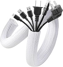 AGPTEK White Cable Management Sleeve, 2 Pack 5ft - 1.2 inch Cord Hider