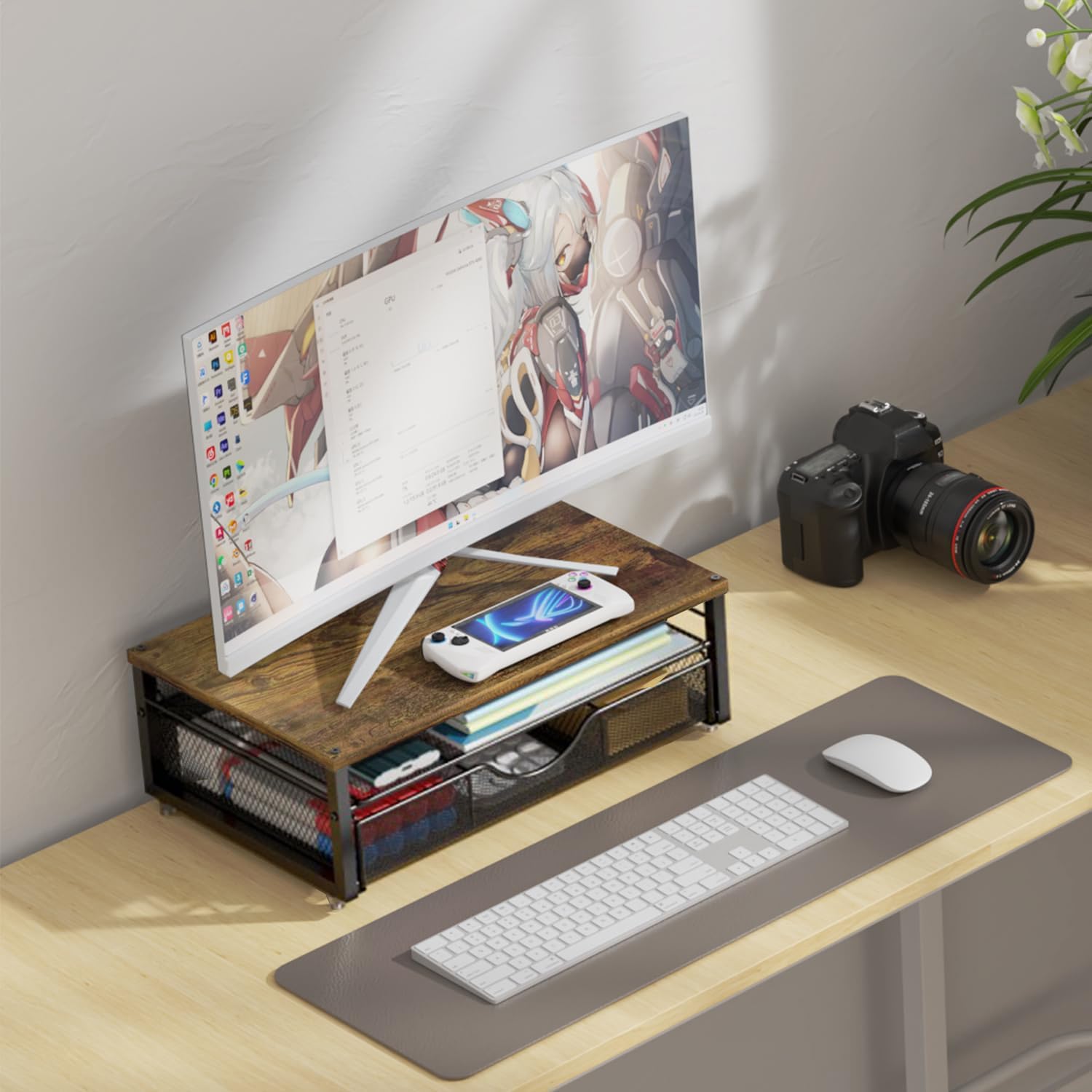 Computer Monitor Stand Riser, office organizer with Drawer, Office Organizers Storage for Classroom Office Supplies (Wood) | Wood Desk Organizers and Accessories Desk Accessories & Workspace Desktop Organizers Storage for Printer Stand (Wood) - view 3