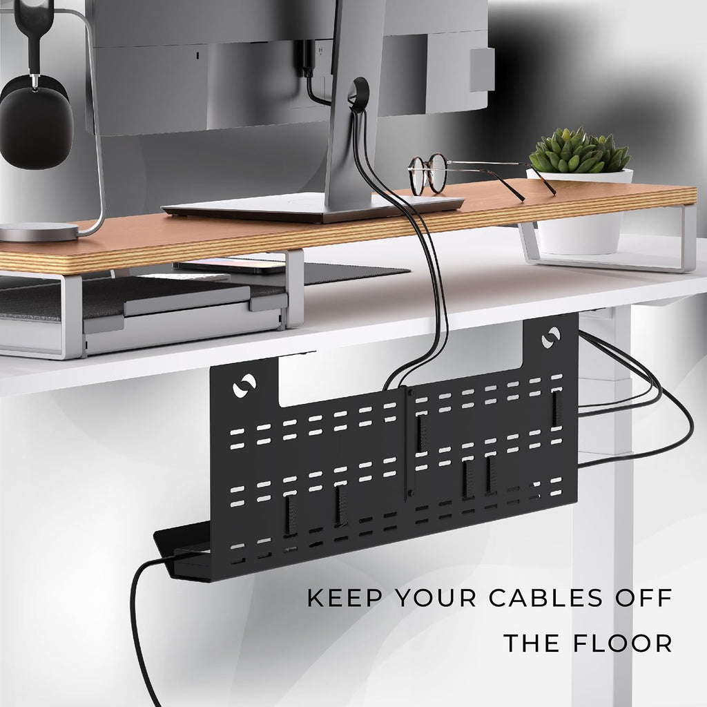 Under Desk Cable Management Tray & Cord Raceway, Black | Underdesk Cord Organizer, Standing Desk Cable & Wire Management, Heavy Duty, Straps Included, Medium - view 3