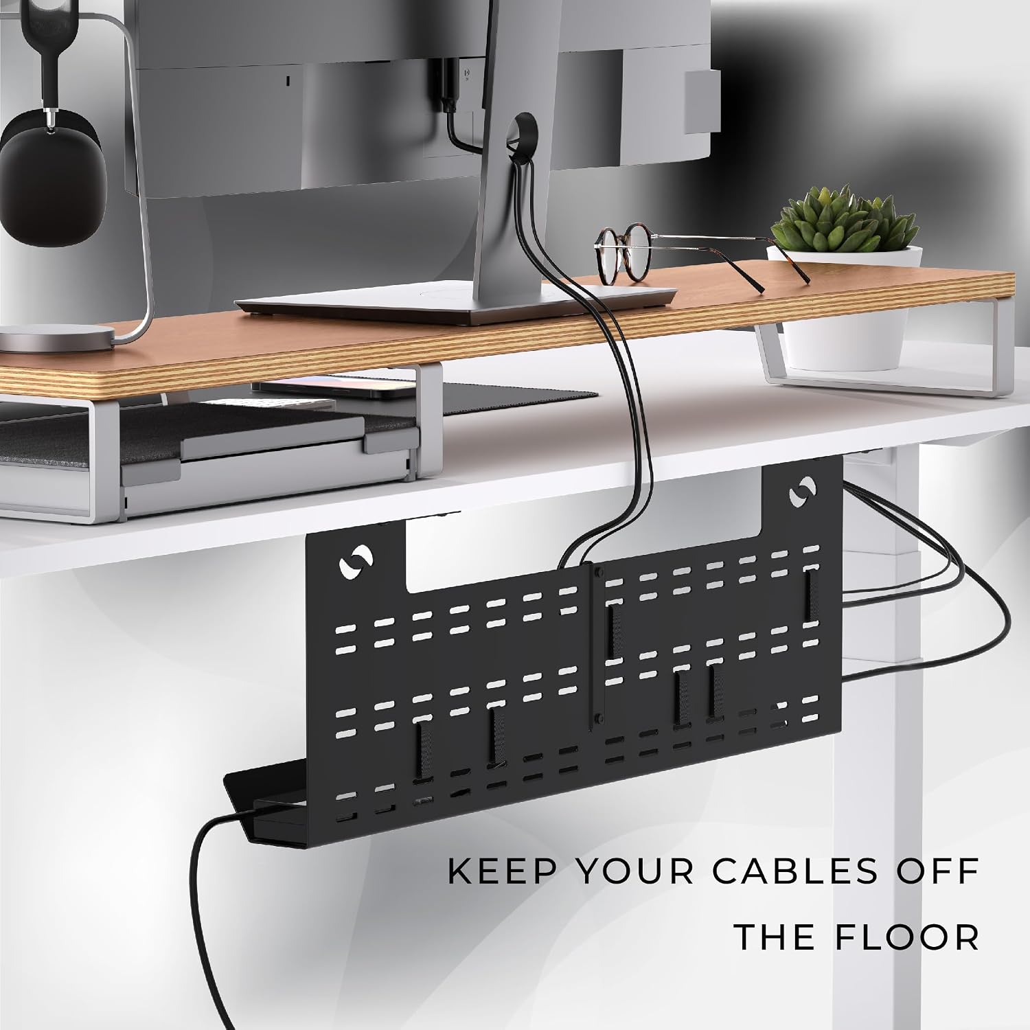 Under Desk Cable Management Tray & Cord Raceway, Black | Underdesk Cord Organizer, Standing Desk Cable & Wire Management, Heavy Duty, Straps Included, Medium - view 3