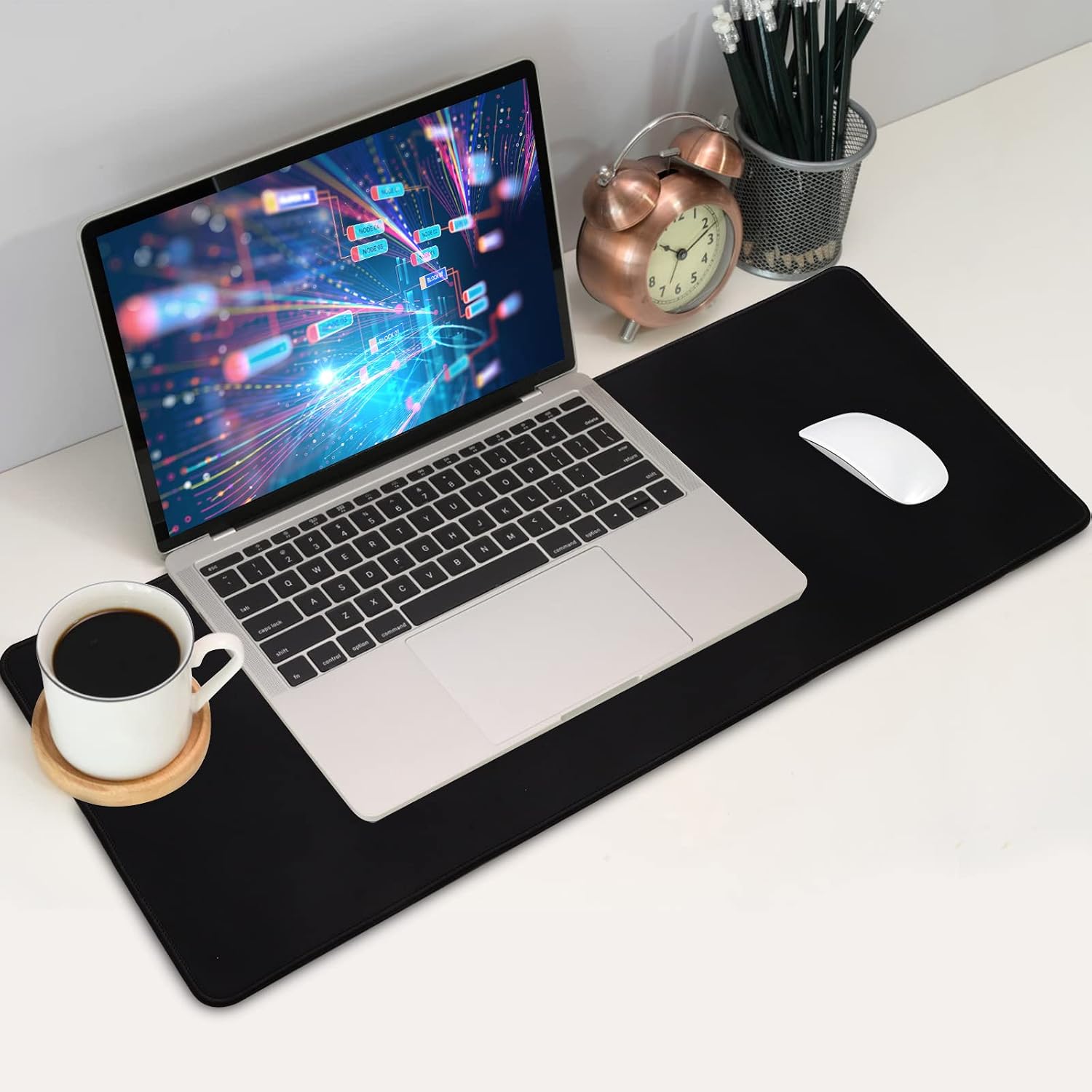 Large gaming mouse pad with stitched edges, [27.5x11.8in] extended mouse pad with non-slip natural rubber base for gamer/desktop/office/home (70x30 black) - view 6