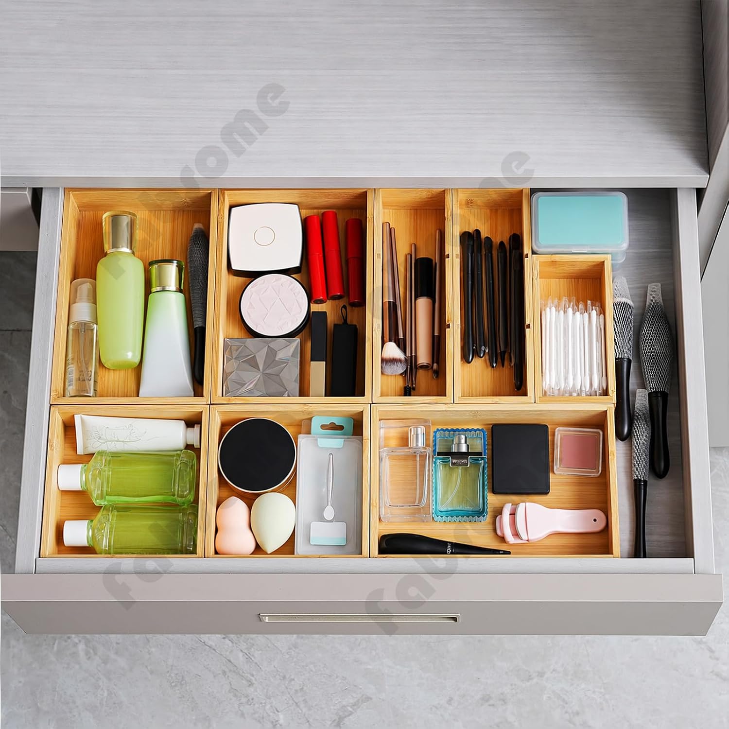 Drawer Organizer, Set of 9 Bamboo Wood Kitchen Makeup Desk Junk Tea Drawer Storage Boxes Bins for Cutlery Silverware Utensils Flatware, Small Wooden Container Tray for Bathroom, Office - view 2