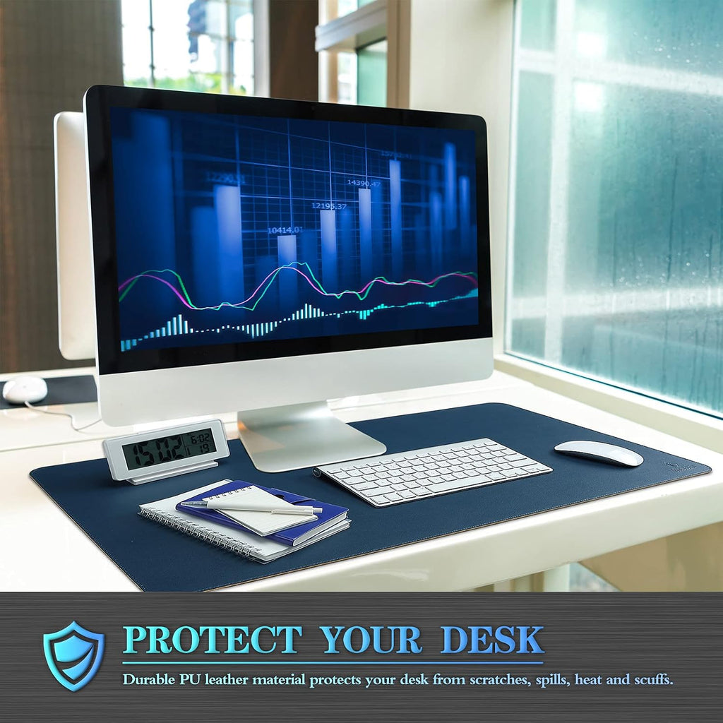 Large Sewing Leather Desk Mat, Desk Pad (Dark Blue, 31.5" x 15.7") | Mouse and Keyboard Pad, PVC Computer and Laptop Mat, Desktop Protector and Cover, Writing Pad and Blotter for Home Office - view 6