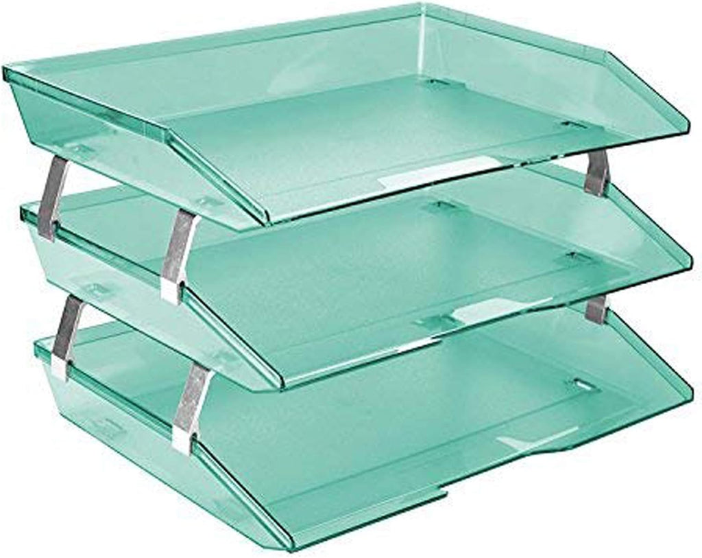 Facility 3 Tier Letter Tray, Side Load, Letter Size/A4, Desktop File Organizer, Plastic (Clear Green Color) | Document Tray with Aluminum Rods - view 2
