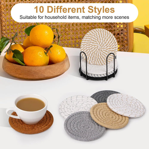 10 Pieces Coasters for Drinks, 10 Colors Absorbent Drink Coasters with Holder, Table Coaster Set for Home Decor, Apartment Decor Aesthetic, Living Room Essentials, 4.3 Inches - view 2