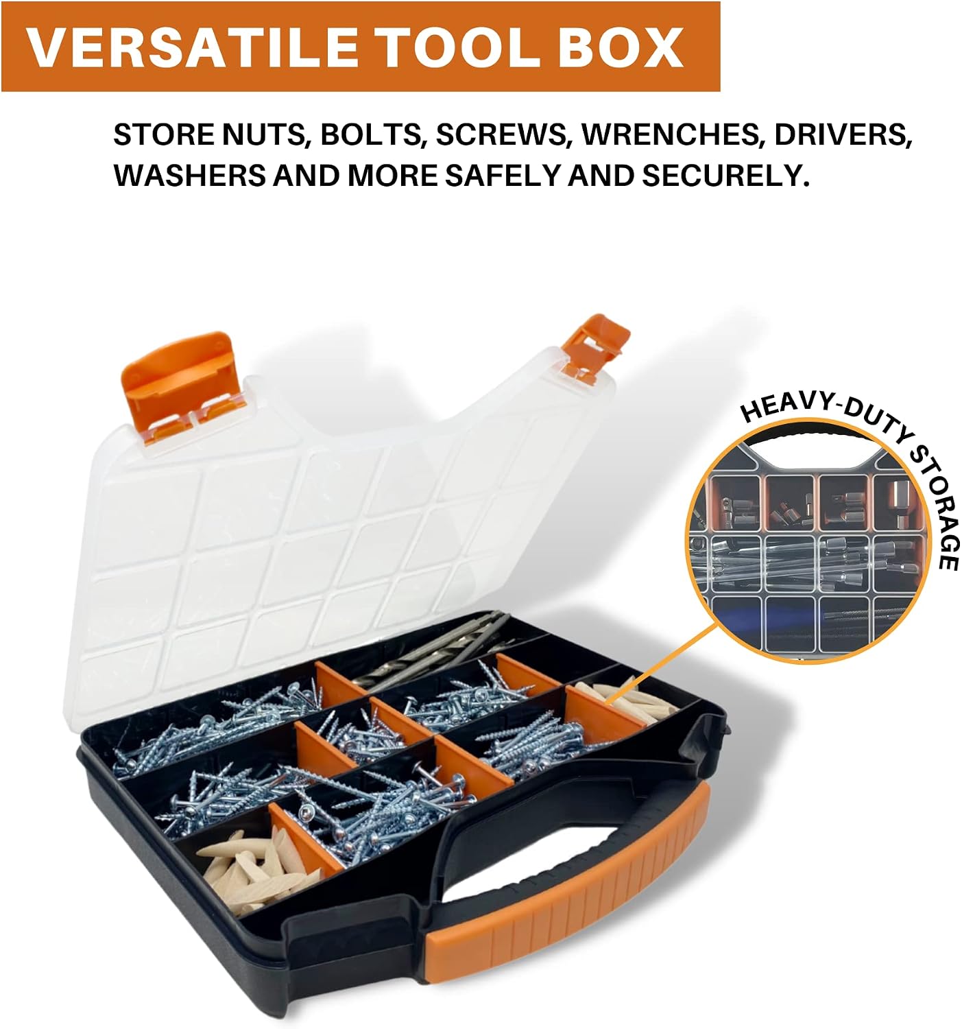Hardware Organizer box with dividers - 18 Compartments Small Parts Organizer with Accessible Hinged Lid - Durable Plastic Screw Organizer Store Nuts, Bolts, Screws, Nails, & Small Hardware - view 4