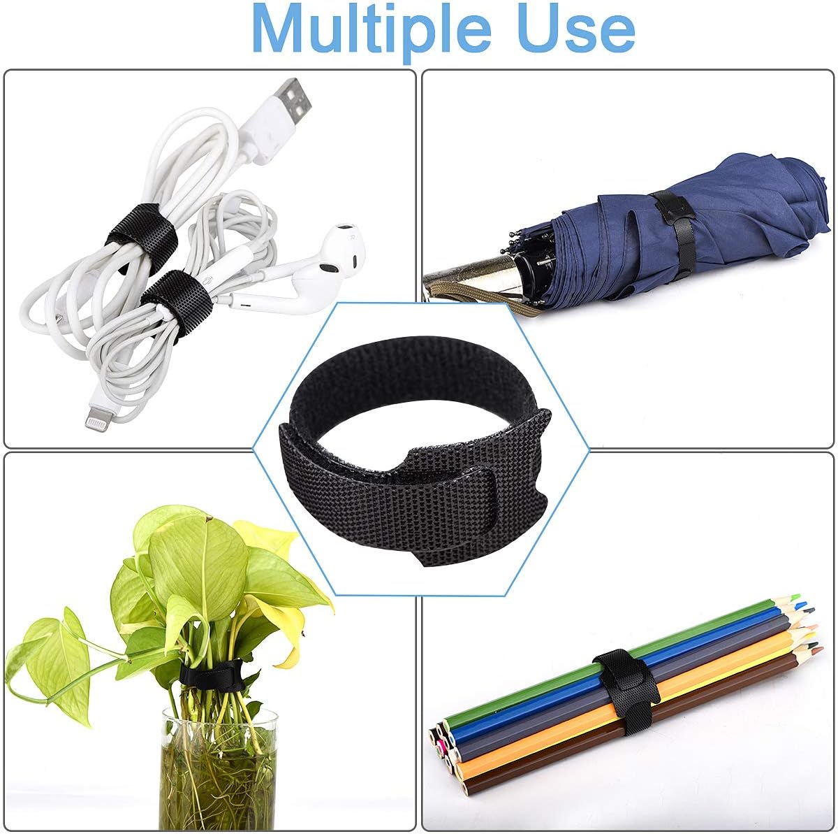 60 PCS 6 Inches Reusable Cable Ties, Adjustable Cord Straps Wire Organizer Cord Wrap and Hook Loop Cable Management - view 5