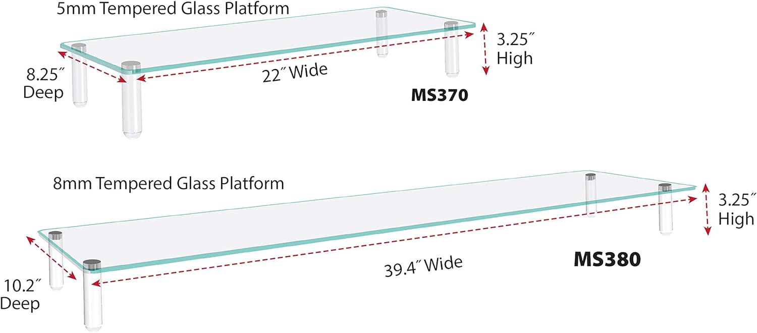 Glass Monitor Riser with 5mm Tempered Glass Platform and 40-Pound Capacity, 22-Inch W x 8.25-Inch D x 3.25-Inch H, Clear Glass (MS370) - view 2