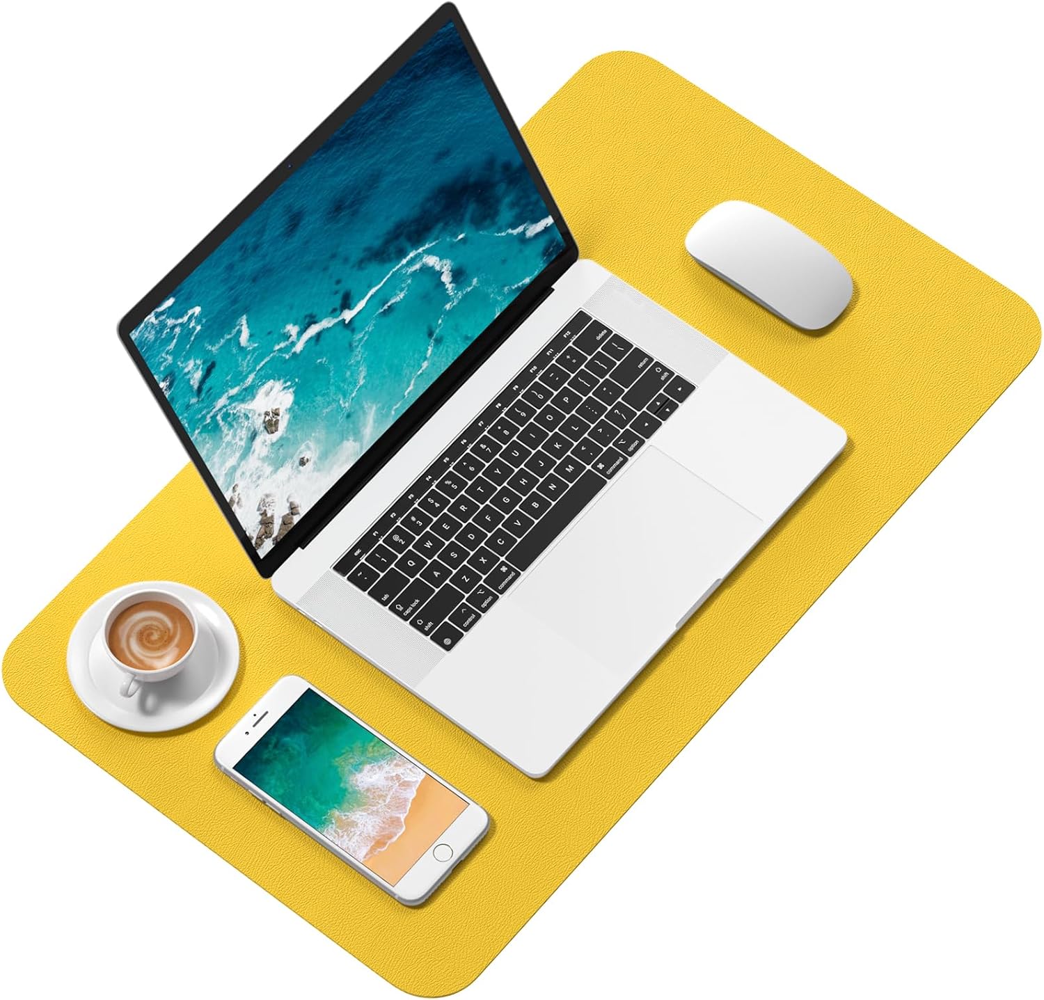 Desk Pad, 23.6" x 13.8" PU Leather Desk Mat, M Extended Mouse Pad, Waterproof Desktop Blotter Protector, Non-Slip Ultra Thin Small Laptop Keyboard Writing Mat for Office Home, Yellow - view 2