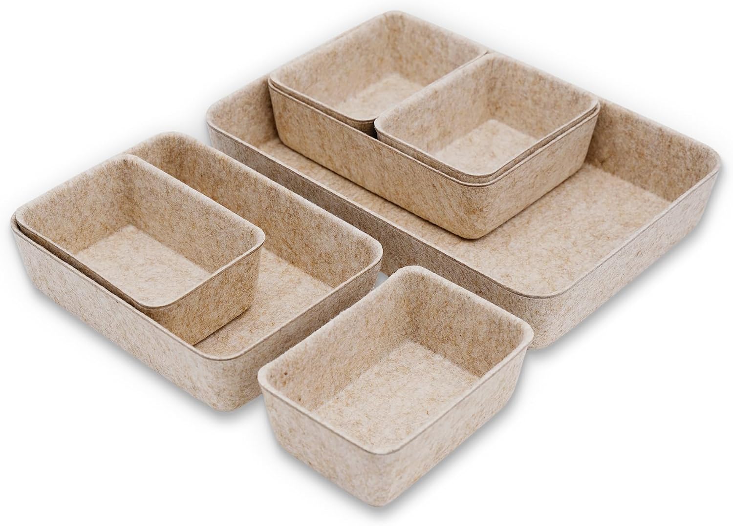 Office Drawer organizers felt storage bins Shallow Small Desk trays Draw dividers Nordic Lifestyle Natural Scandinavian-chic style 7-piece (Oatmeal) | Sustainable material soft yet sturdy,multi-purpose storage, sleek minimalist lifestyle