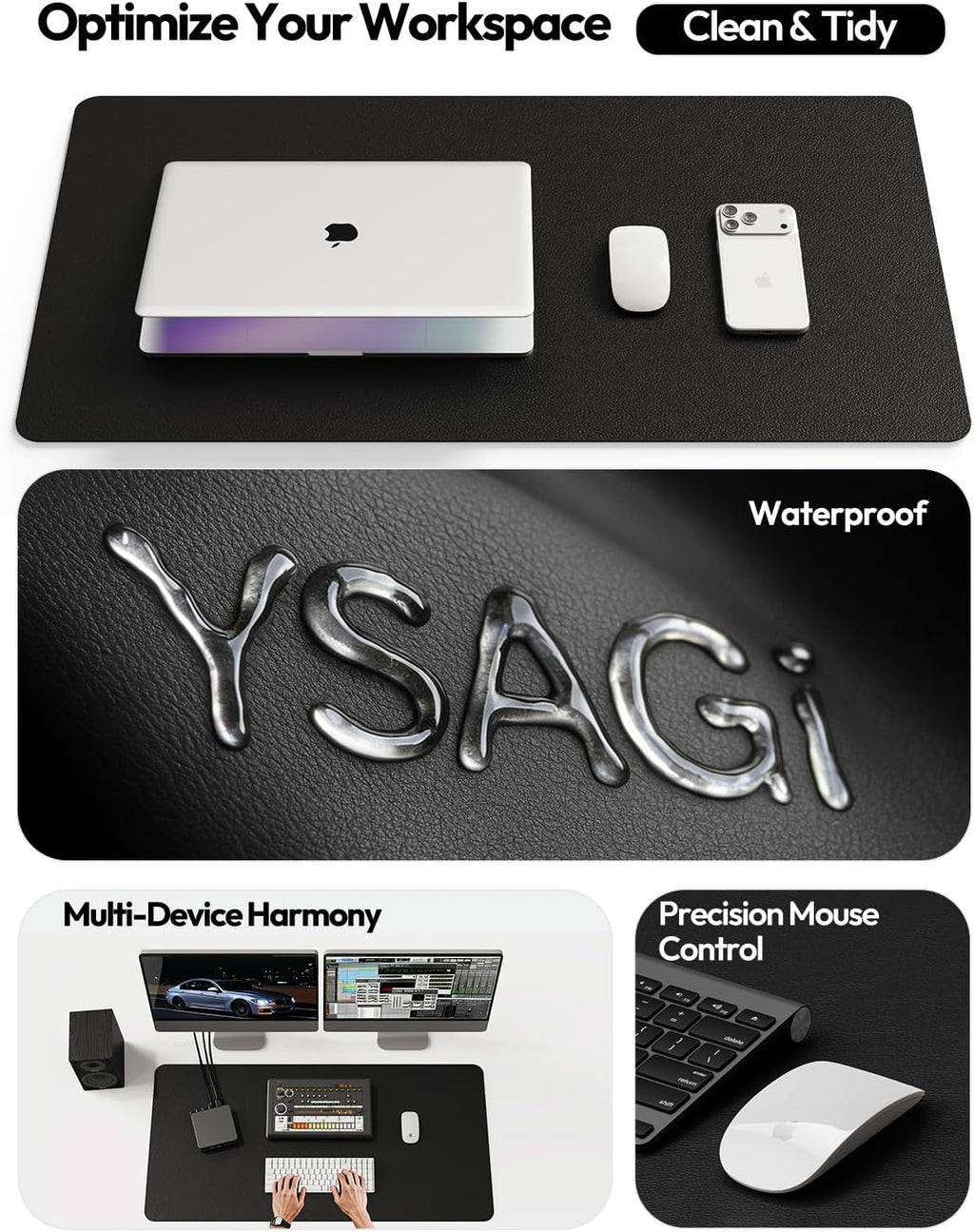 Leather Desk Protector, Office Mat, Large Mouse Mat, Non-Slip PU Leather Blotter, Laptop Desk Mat, Waterproof Writing Pad for Office and Home (Black, 31.5" x 15.8") - view 8
