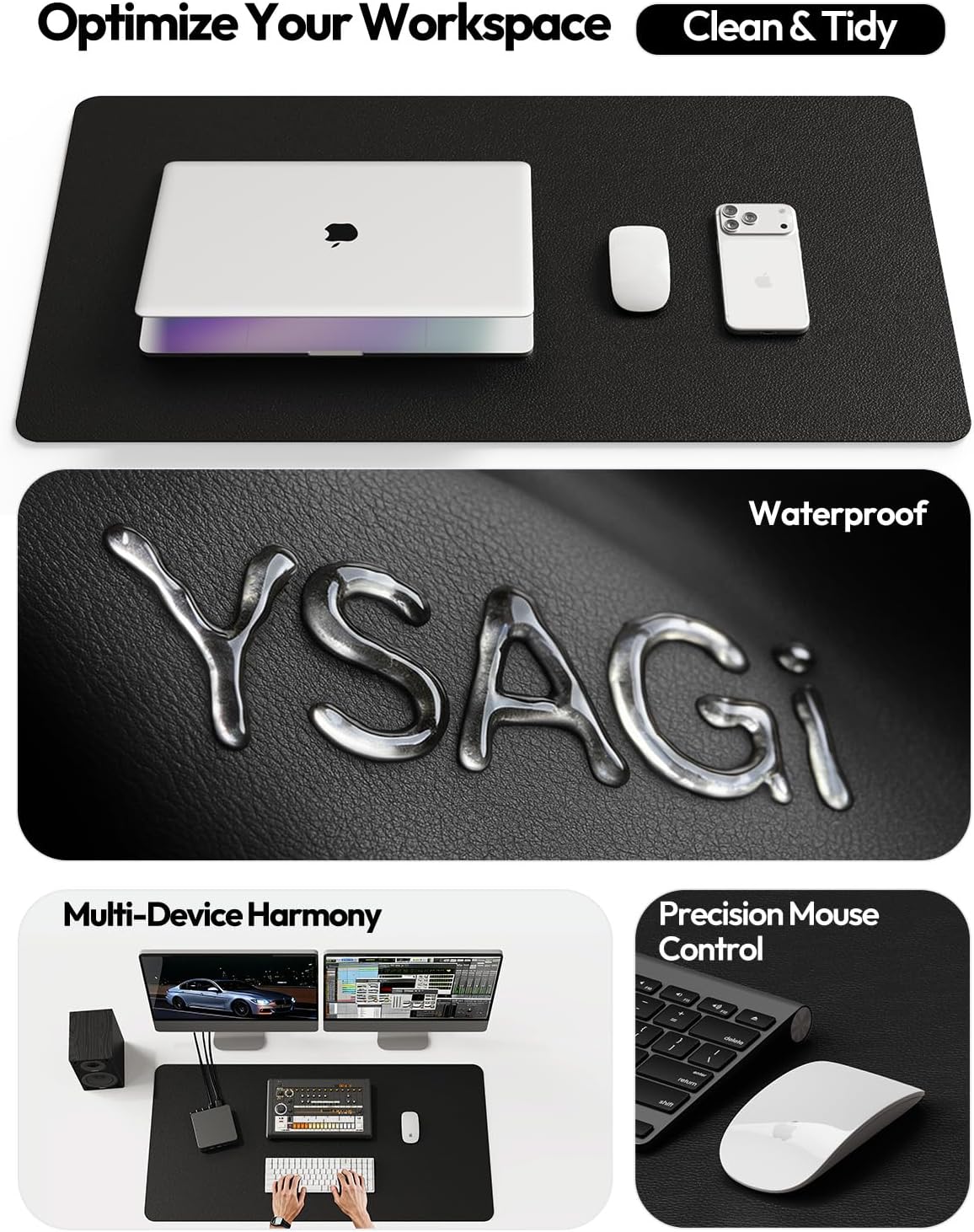 Leather Desk Protector, Office Mat, Large Mouse Mat, Non-Slip PU Leather Blotter, Laptop Desk Mat, Waterproof Writing Pad for Office and Home (Black, 31.5" x 15.8") - view 8