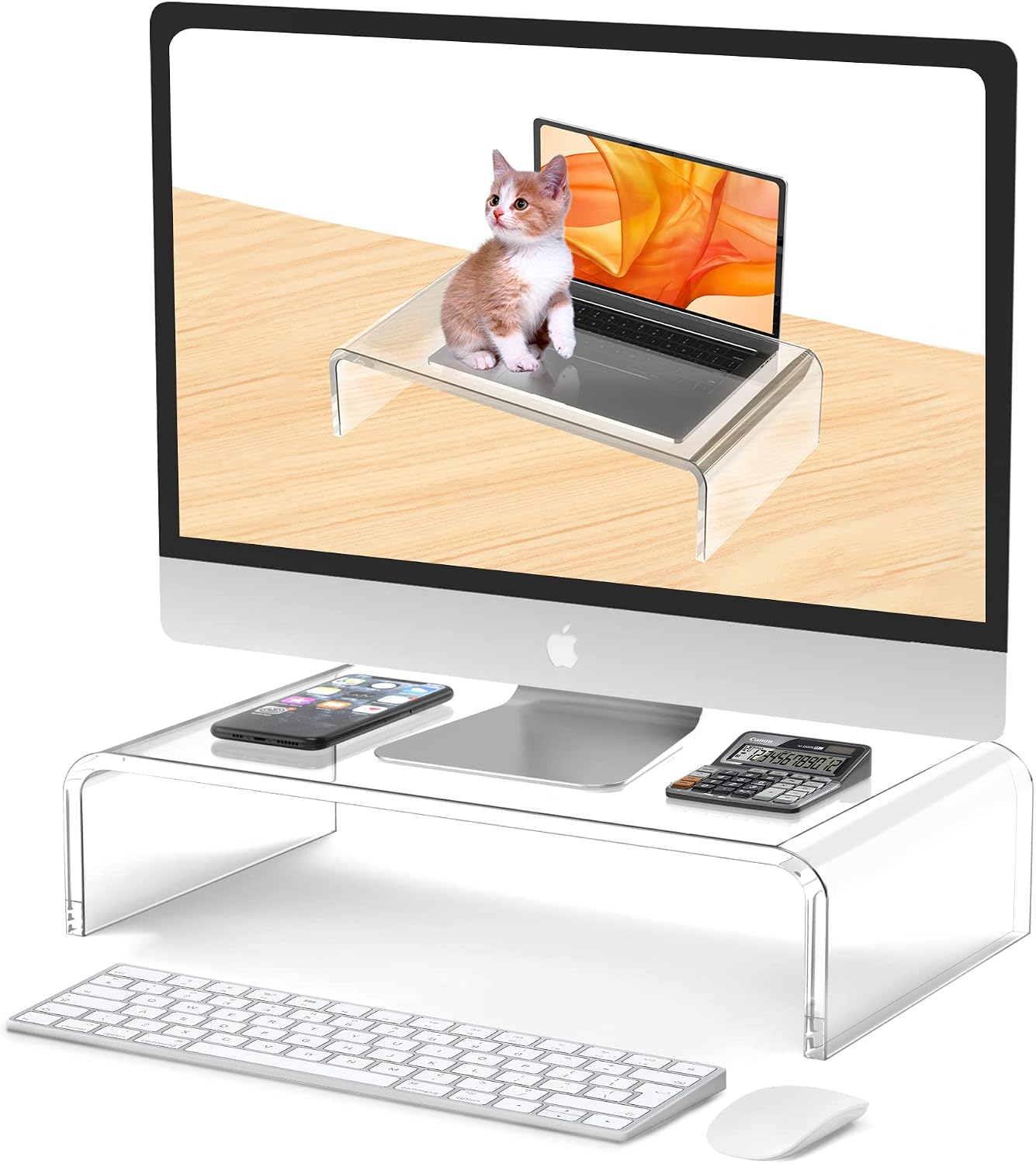 Acrylic Monitor Stand Riser Clear Laptop Stand 2-Tier L16 xW7.5 xH4.7 | Computer Monitor Stand Laptop Riser with Storage, Compatible with All Notebooks and Monitors, Desk Organizer for Home Office - view 4