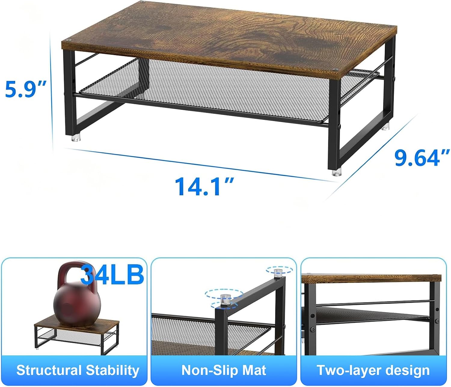 2-Tier Wood Monitor Stand Riser | Desk Organizers and Accessories, Desk Organizer for Monitor, Office Desk Storage Organizer for Office Supplies (Wood) - view 4