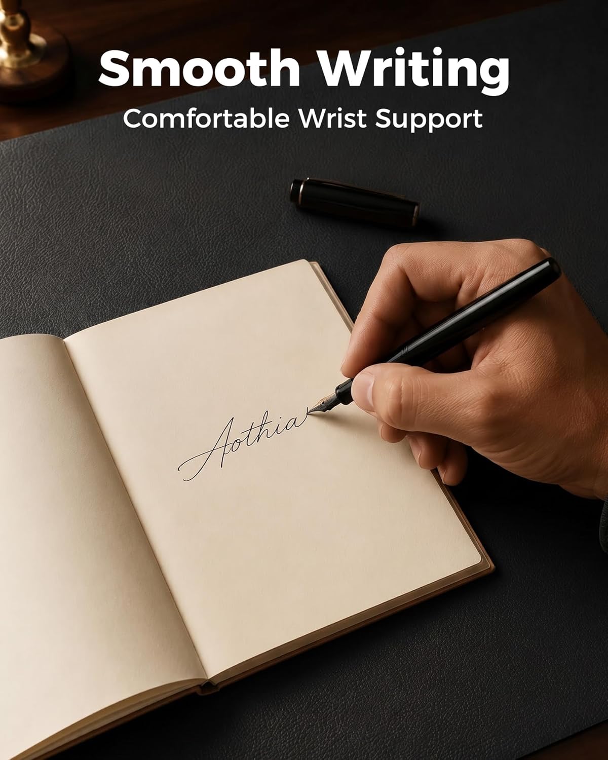 Dual-Sided Desk Pad - 25.6x13.7 inches Leather Desk Mat, Natural Cork Desk Pad Protector, Large Mouse Pad for Desk, Waterproof Desk Blotter Pad, Desk Writing Pad for Office Work/Home, Black - view 6
