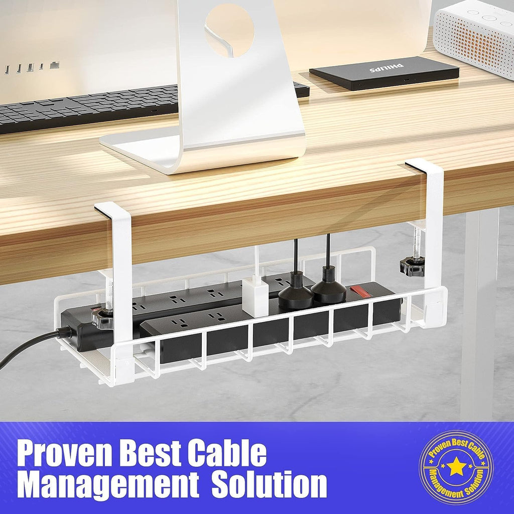 Under Desk Cable Management Tray, Upgraded Wire Management No Drill No Screws, Cable Tray with Clamp for Wire Organizers, Computer Cord Rack for Office, Home - No Damage to Desk White - view 6