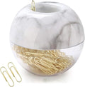NE-Clip-Marble-Round Paper Clips in Elegant Magnetic Marble White Clip Holder, 28mm, Gold, 100 Clips Per Box | Cute Paperclip Desk Organizer with 100 Pcs 28mm Gold Clips for Office, School and Home Accessories