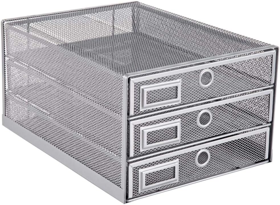 Desk Organizer Wire Mesh 3 Tier Sliding Drawers Paper Sorter/Multifunctional/Premium Solid Construction for Letters, Documents, Mail, Files, Paper, Kids' Art Supplies (Black) - view 7