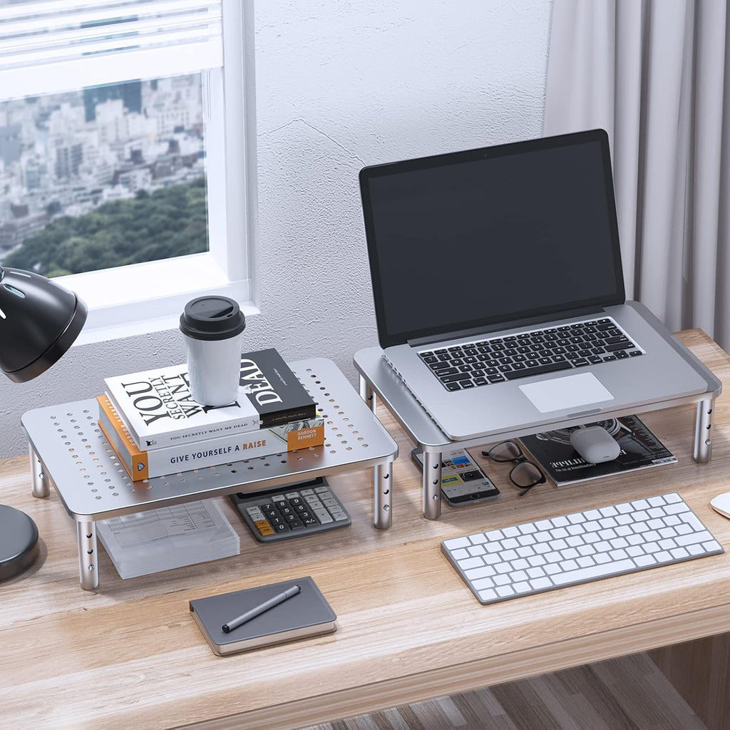 Monitor Riser - 3 Height Adjustable Stand for Laptop, Computer, iMac, PC, Printer, Desktop Ergonomic Metal Monitor Riser with Mesh Platform - view 2