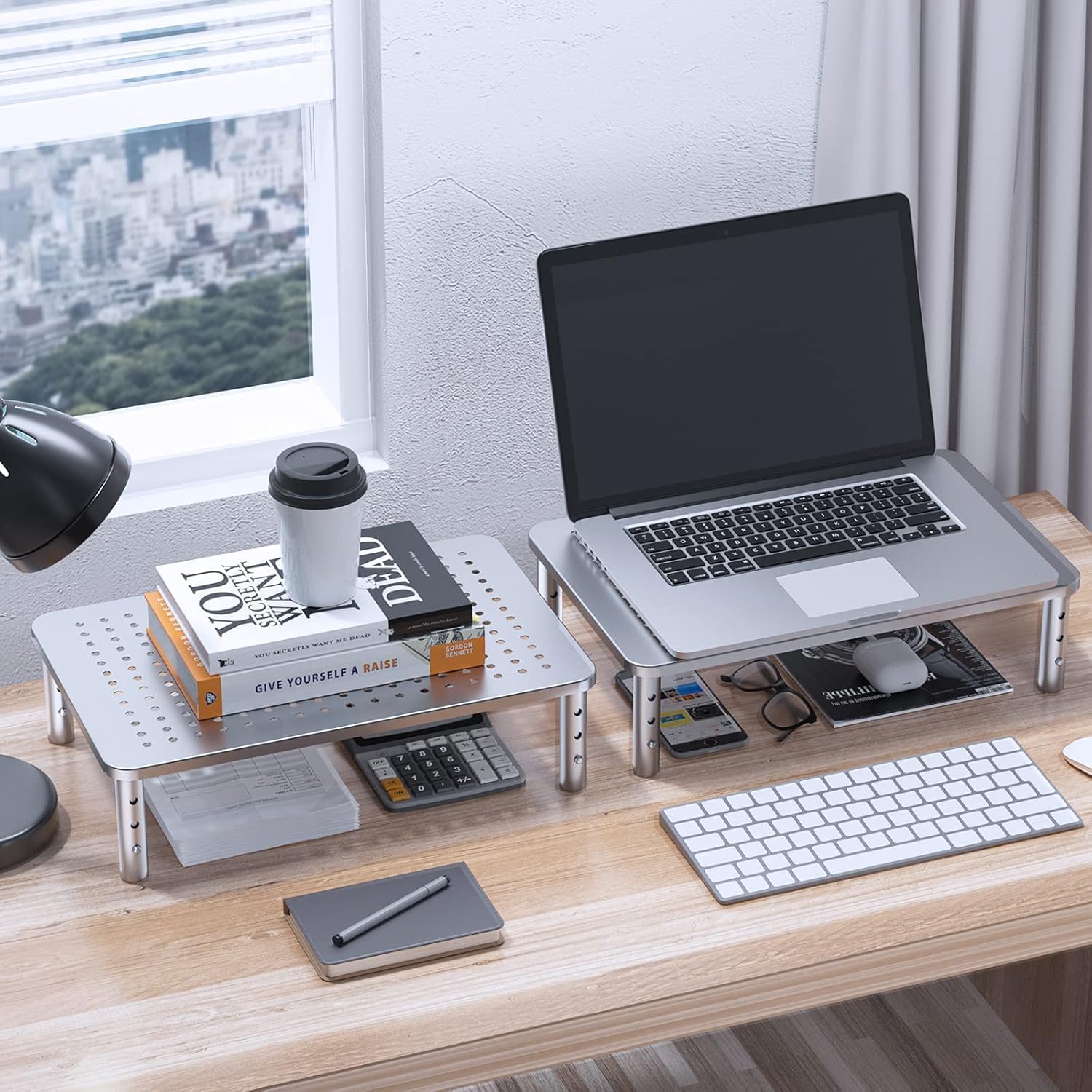 Monitor Riser - 3 Height Adjustable Stand for Laptop, Computer, iMac, PC, Printer, Desktop Ergonomic Metal Monitor Riser with Mesh Platform - view 2
