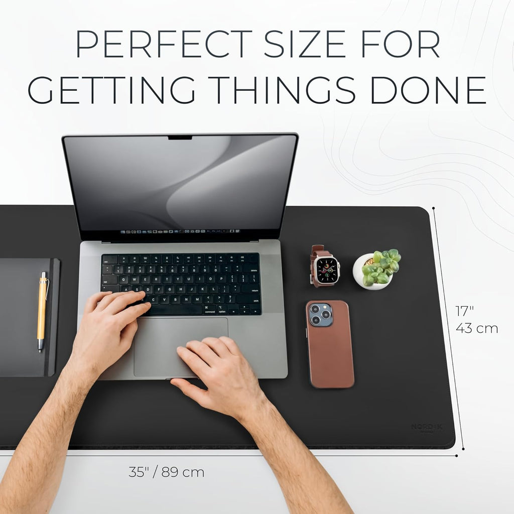 Nordik Felt and Leather Desk Mat - Dual Layer Emberwood Brown 35 x 17 in | Dual-Layered Mat Leather Desk Pad with Document Organizer - Full Desktop Mat - Large Non-slip and Waterproof Desk Blotter - view 3